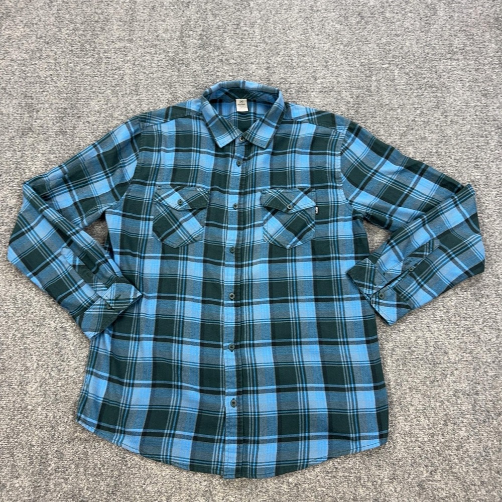 Hurley Shirt Mens Large Blue Plaid Long Sleeve Flannel Button Up Casual Pockets
